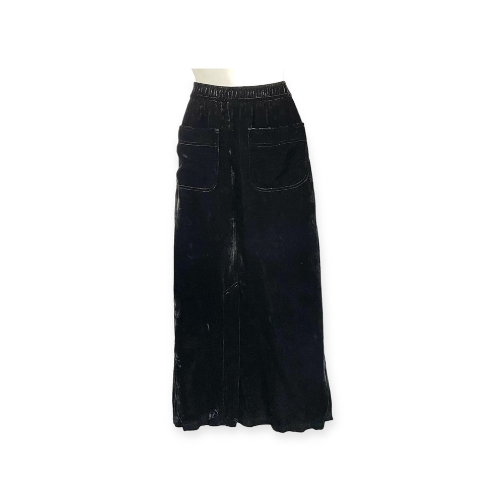 J. Jill Black Crushed Velvet Maxi Skirt Petite 4P Elastic Waist Pockets - Picture 2 of 7